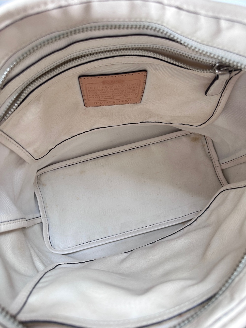 Coach Two-Tone Cream and Dark Brown Leather Shoulder Bag with Tan Strap - Picture 13 of 16